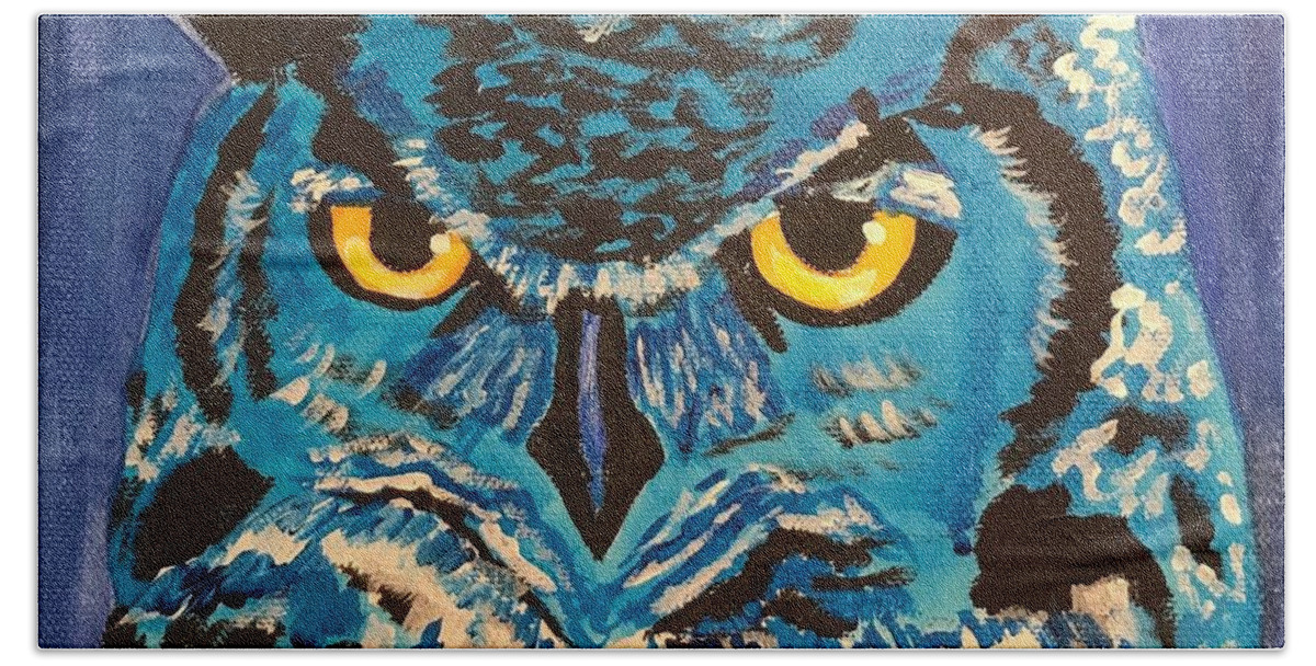 Pets Bath Towel featuring the painting Blue Own by Kathie Camara