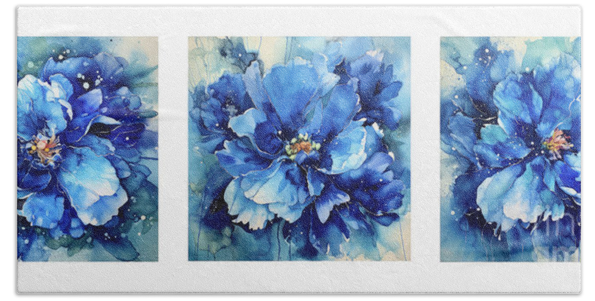 Peony Flowers Bath Towel featuring the painting Blue Peony Collage by Tina LeCour