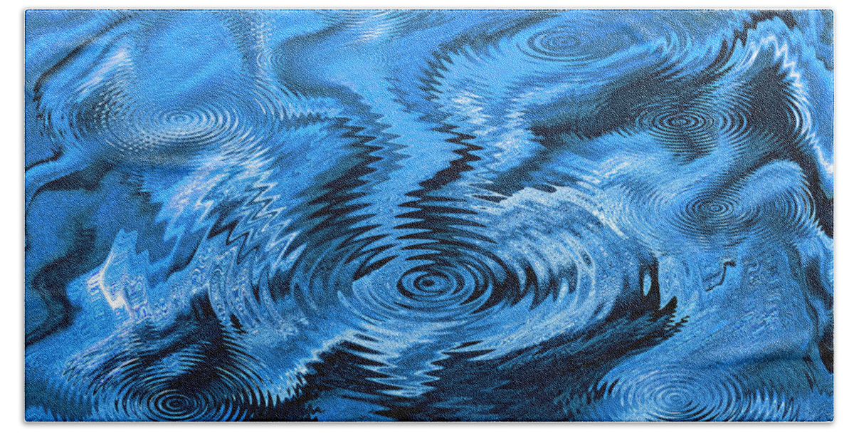 Abstract Hand Towel featuring the photograph Blue pond ripple wave texture background by Severija Kirilovaite