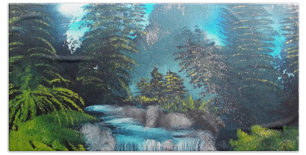 Waterfall Bath Towel featuring the painting Blue Ridge Falls by Janet Lyons