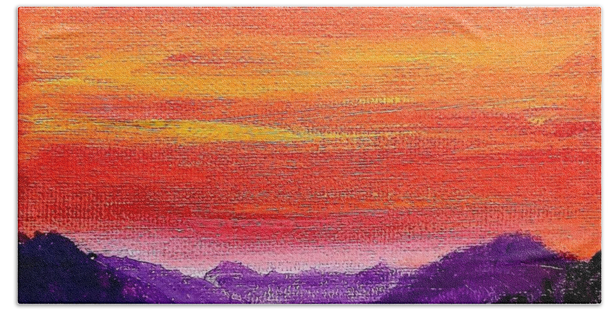 Landscape Hand Towel featuring the painting Blue Ridge Sunset by Amy Kuenzie