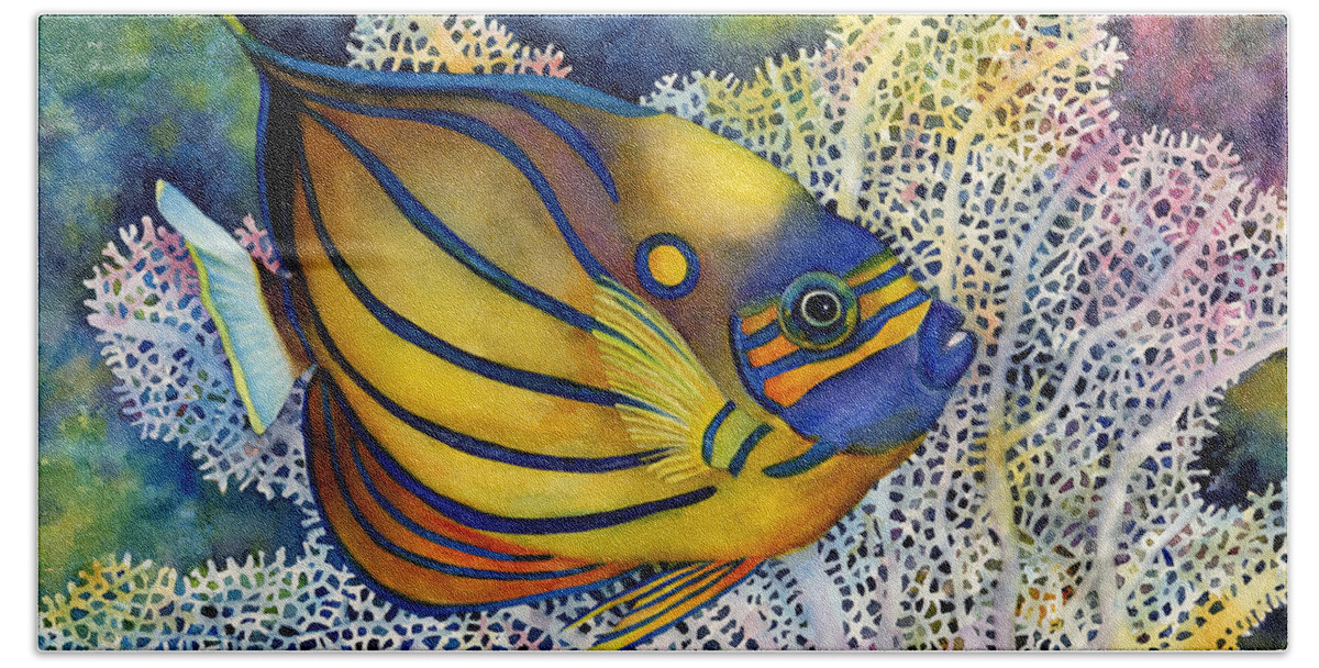 Fish Bath Sheet featuring the painting Blue Ring Angelfish by Hailey E Herrera