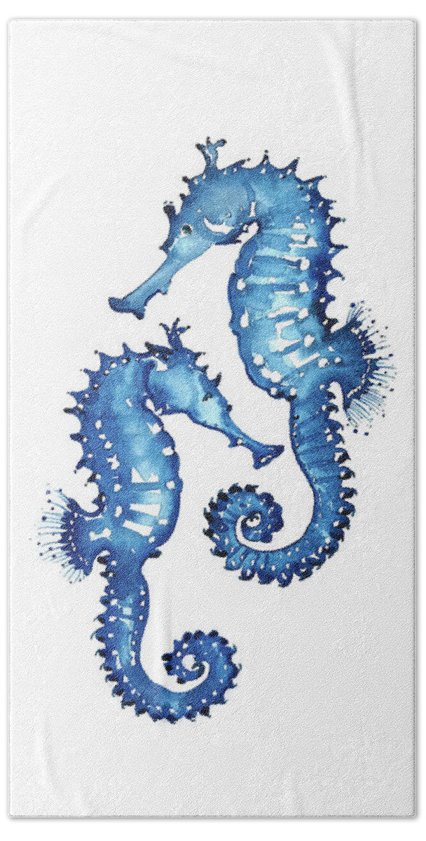 Underwater Bath Sheet featuring the painting Blue Seahorses by Luisa Millicent