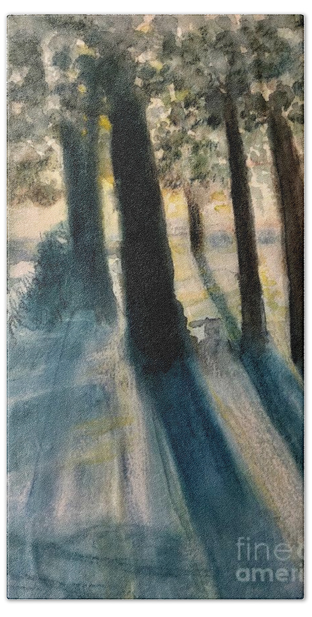 Trees Hand Towel featuring the painting Blue Shadows by Deb Stroh-Larson