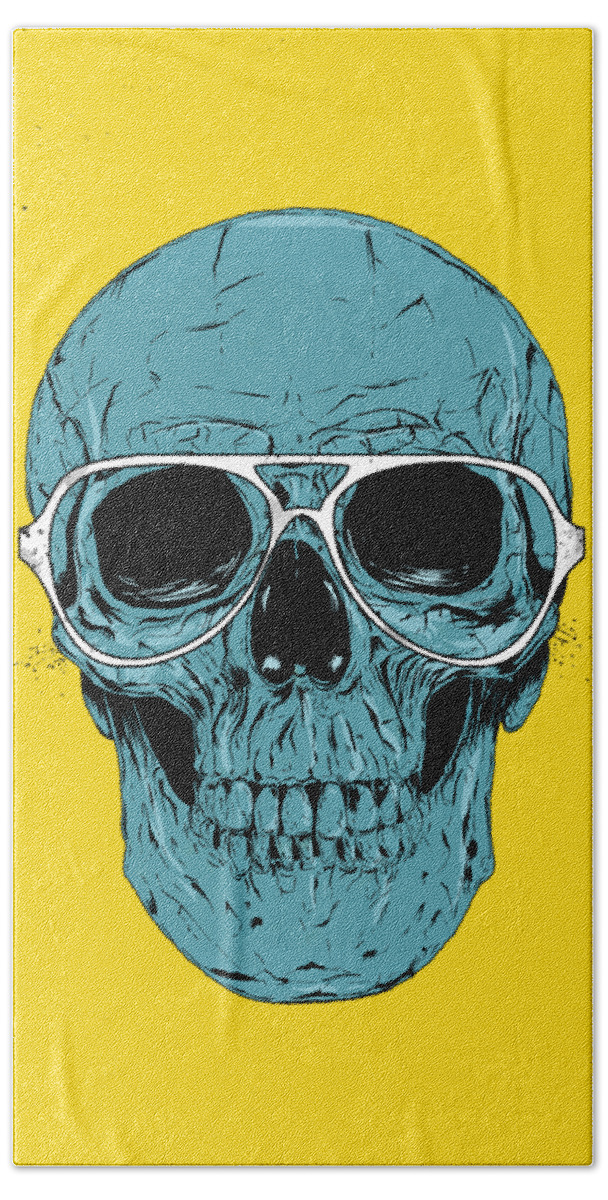 Skull Bath Towel featuring the drawing Blue skull by Balazs Solti