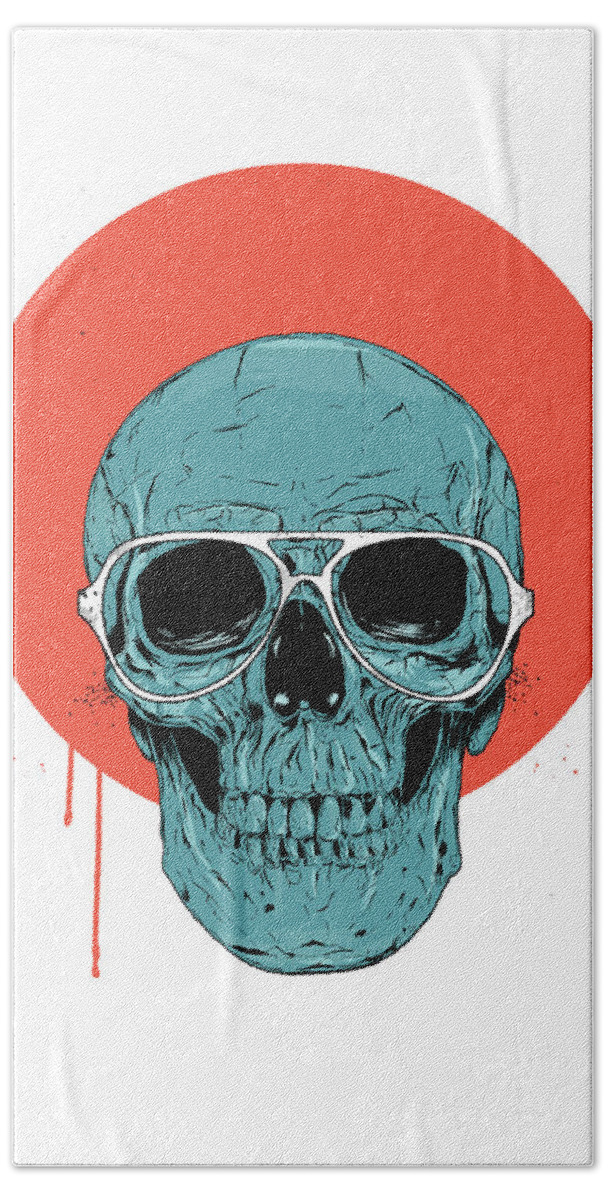 Skull Bath Towel featuring the drawing Blue skull II by Balazs Solti