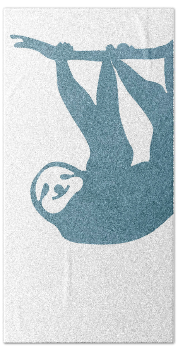 Sloth Hand Towel featuring the mixed media Blue Sloth Silhouette - Scandinavian Nursery Decor - Animal Friends - For Kids Room - Minimal by Studio Grafiikka