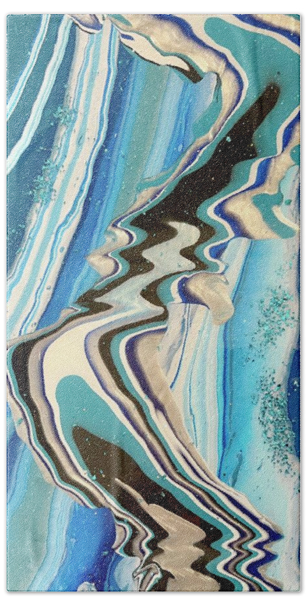 Abstract Hand Towel featuring the mixed media Blue Stress and Anxiety by Tina Rahn