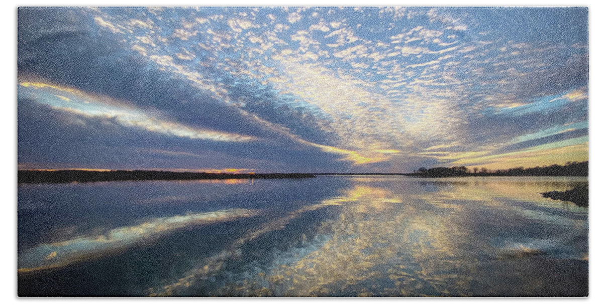 Clouds Bath Towel featuring the photograph Blue Sunset by Pam Rendall