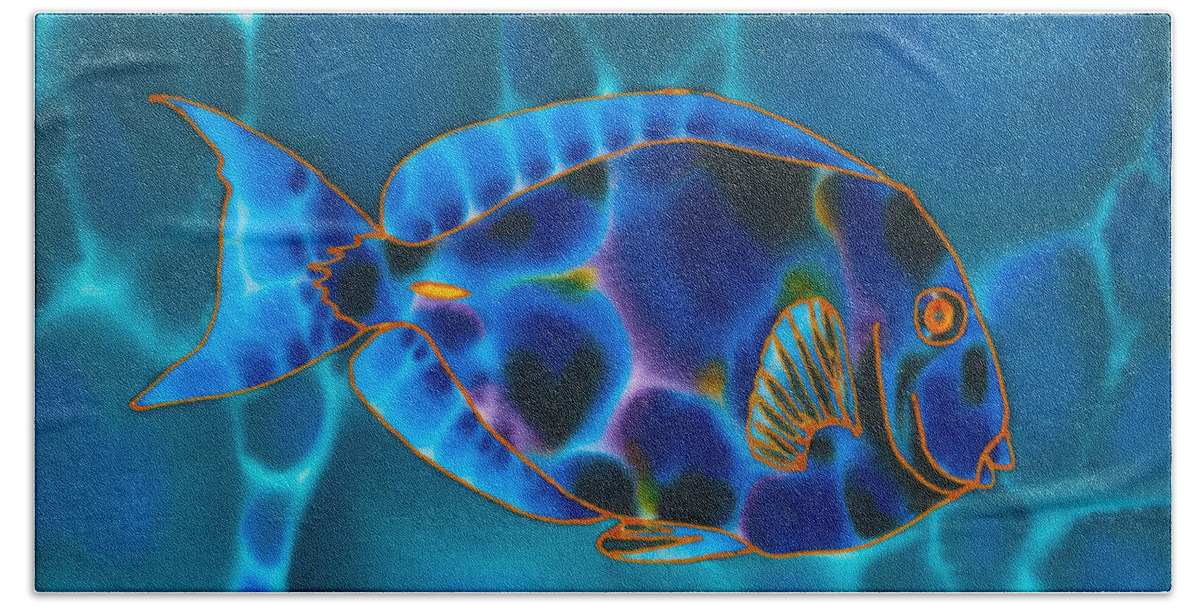 Blue Tang Bath Towel featuring the painting Blue Surgeonfish by Daniel Jean-Baptiste