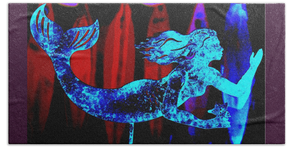 Blue Hand Towel featuring the digital art Blue Tail Mermaid by Larry Beat