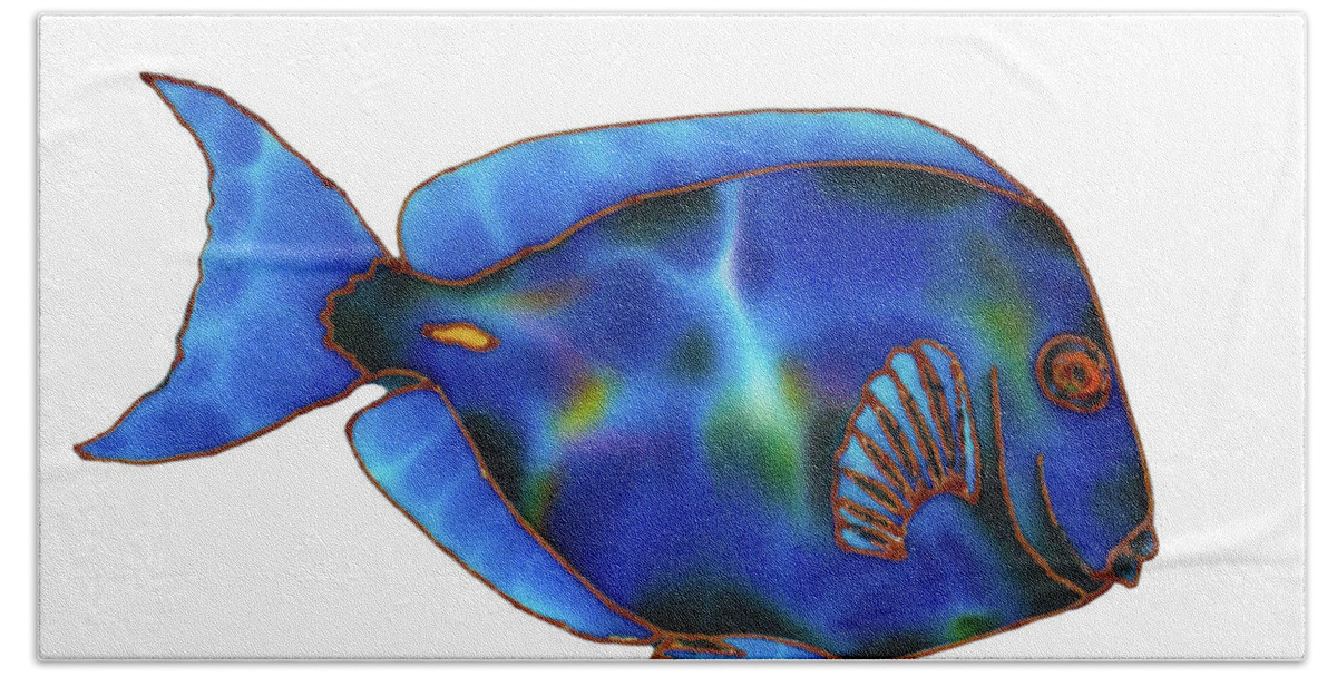 Blue Tang Bath Towel featuring the painting Blue Tang white background by Daniel Jean-Baptiste