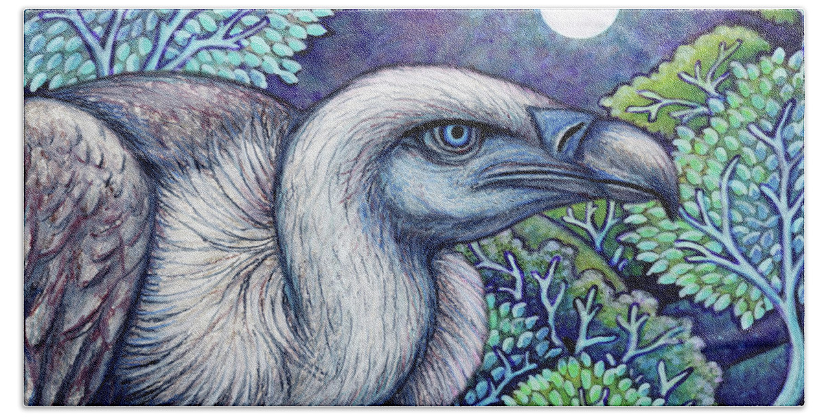 Vulture Bath Towel featuring the painting Blue Vulture Moon by Amy E Fraser