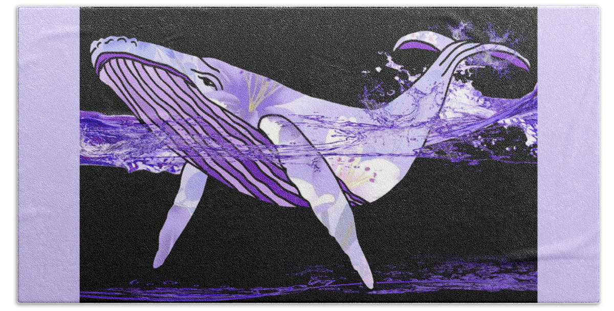 Purple Bath Towel featuring the mixed media Blue Whale's Beauty by Kelly Mills