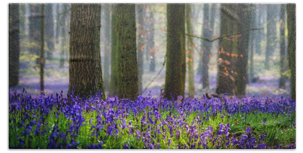 Landscape Bath Towel featuring the photograph Bluebell wood 2 by Remigiusz MARCZAK