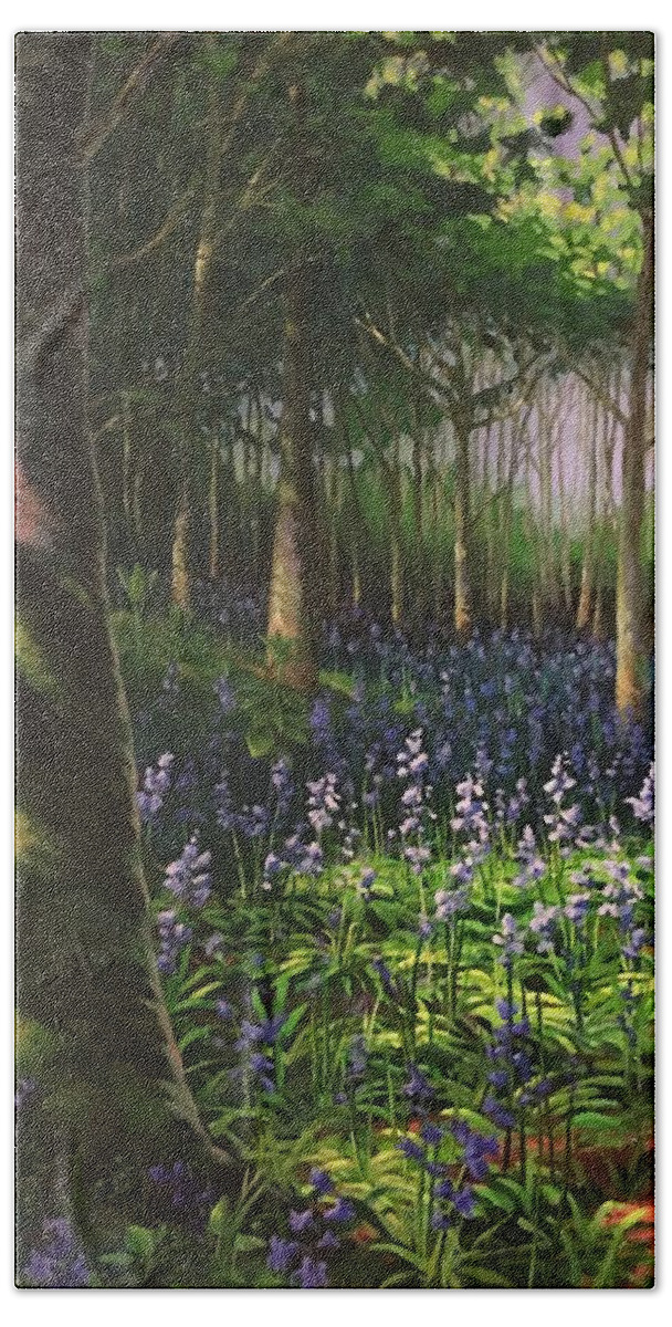 Bluebells Bath Towel featuring the painting Bluebells in Humewood Forest by Don Morgan