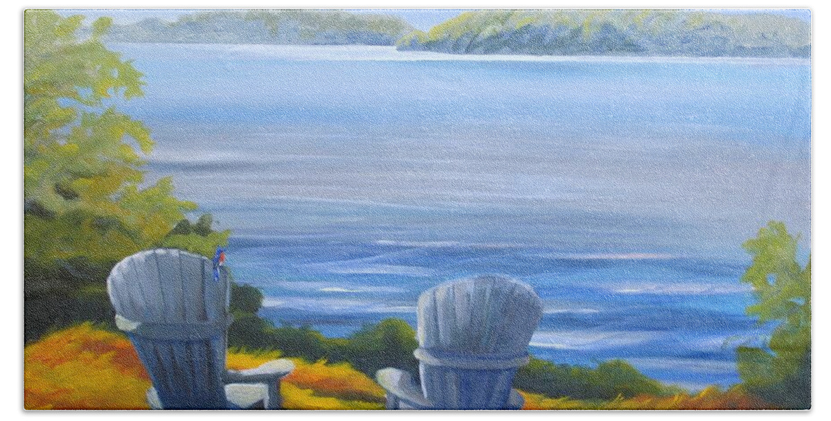 Muskoka Hand Towel featuring the painting Bluebird by Barbel Smith