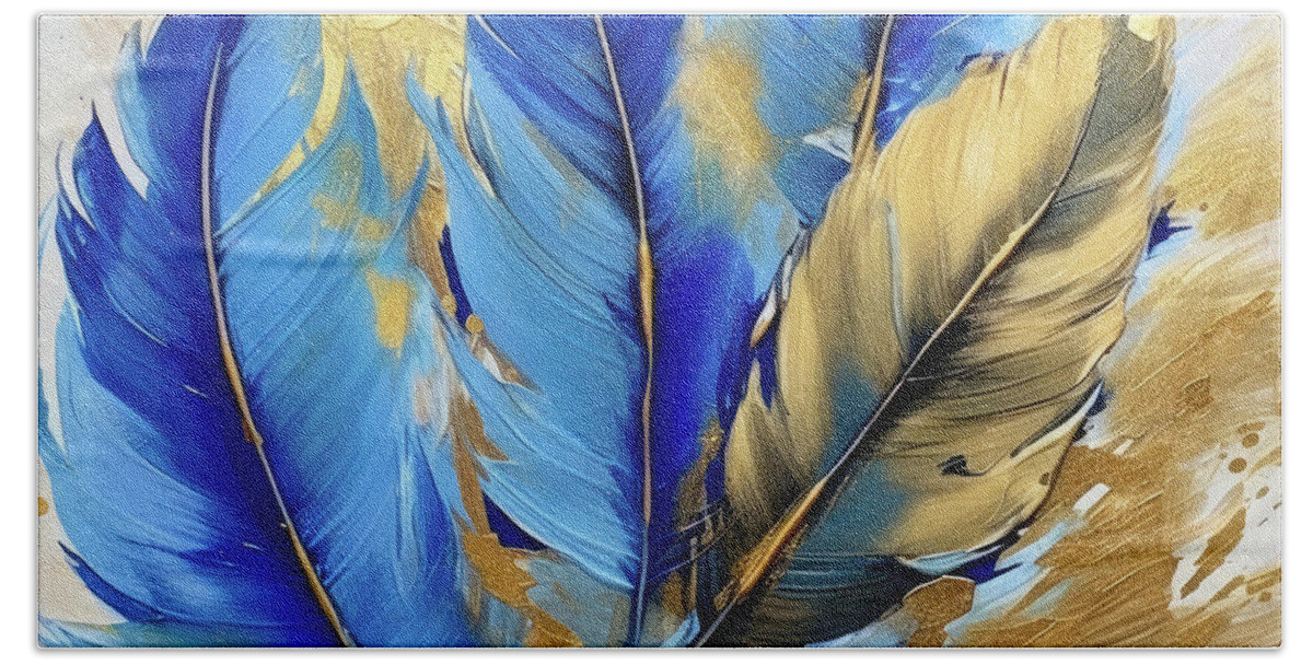 Bluebird Feathers Bath Towel featuring the painting Bluebird Shimmer by Tina LeCour