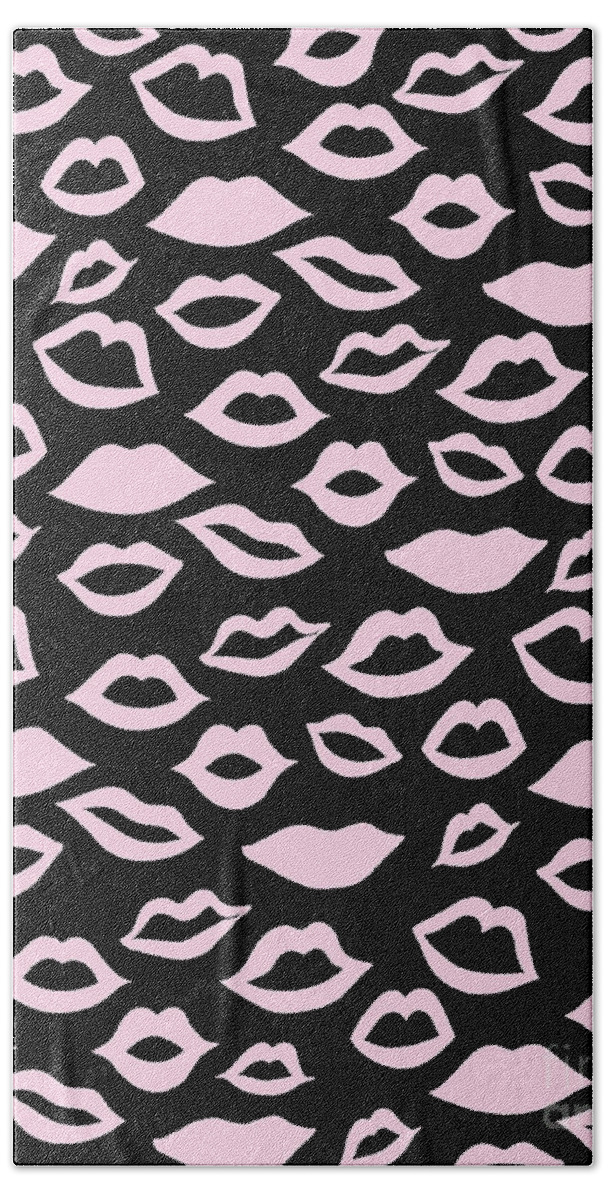 Pattern Hand Towel featuring the digital art Blush Pink Lips Pattern Glam #2 #minimal #decor #art by Anitas and Bellas Art