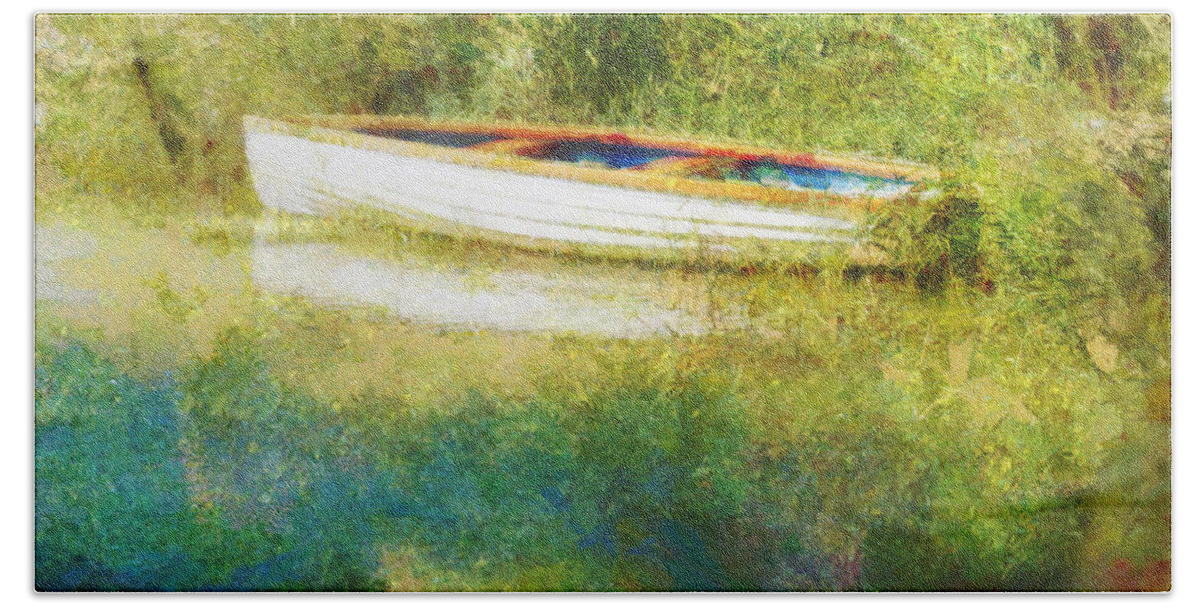 Boat Bath Towel featuring the painting Boat on Balaton by Alexa Szlavics