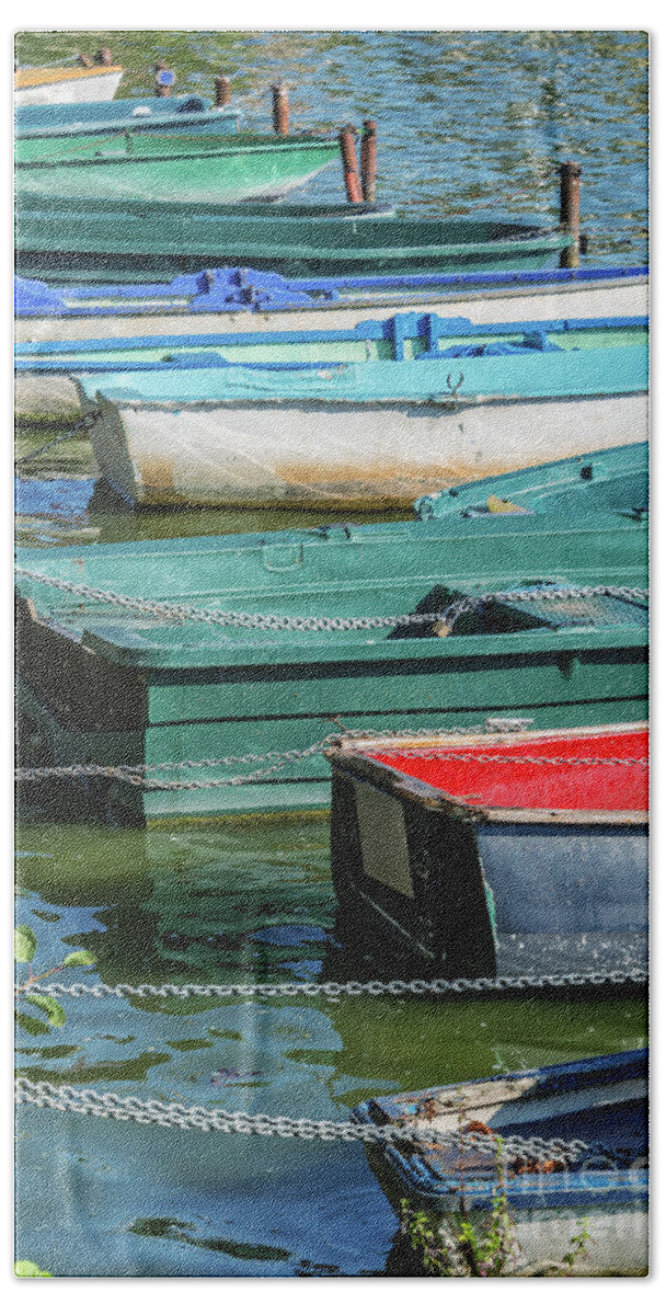Boats Hand Towel featuring the photograph Boats on the lake in Enghien, France by Delphimages Photo Creations