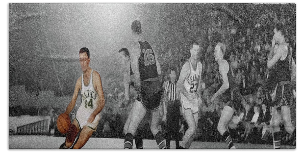 Bob Cousy Bath Towel featuring the mixed media Bob Cousy 1a by Brian Reaves