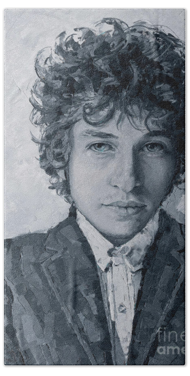 Dylan Bath Towel featuring the painting Bob Dylan, 2020 by PJ Kirk