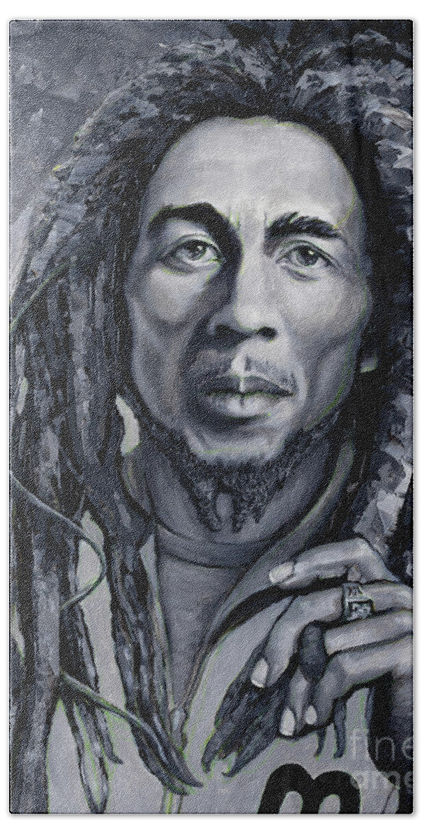 Rasta Bath Towel featuring the painting Bob Marley by PJ Kirk