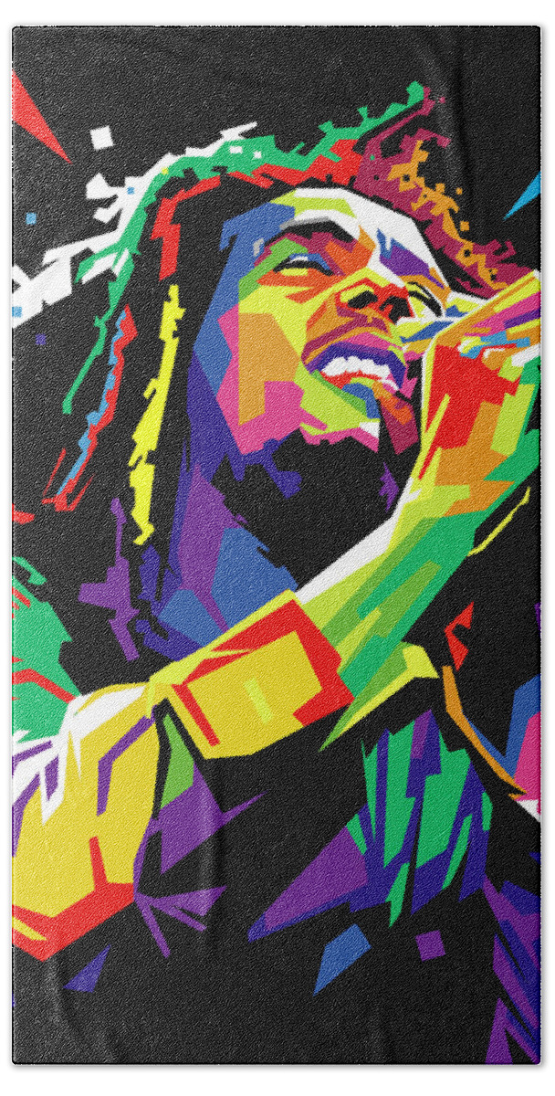 Bob Marley Hand Towel featuring the digital art Bob Marley Wpap Pop Art by Ahmad Nusyirwan