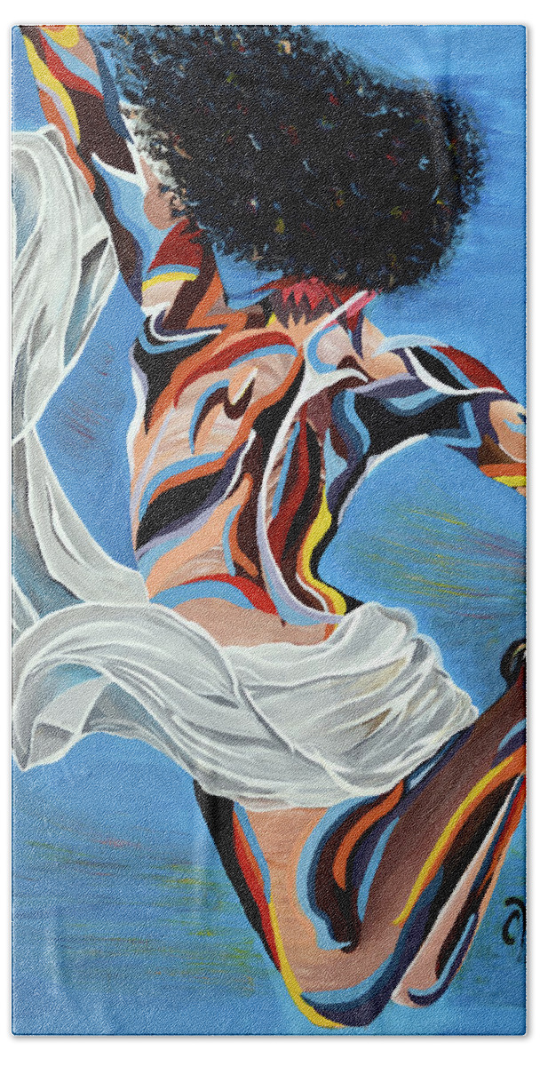 Free Hand Towel featuring the painting Body of Air by Chiquita Howard-Bostic