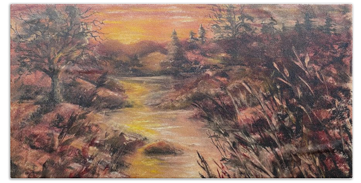Landscape Bath Towel featuring the pastel Boho Creek by Larry Whitler