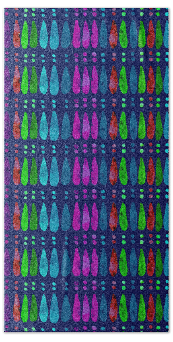 Boho Bath Towel featuring the painting Boho Stripes - Jewel Tones by Marcy Brennan