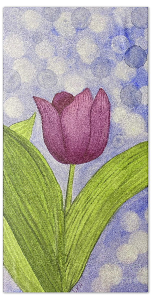 Tulip Bath Towel featuring the painting Bokeh Tulip by Lisa Neuman
