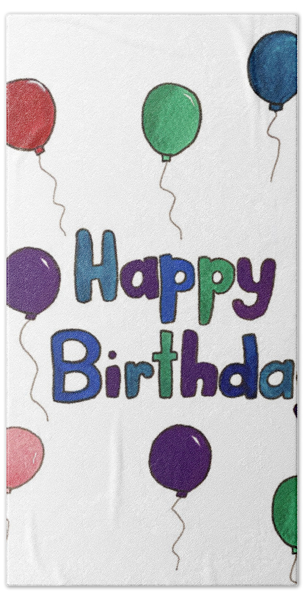 Happy Birthday Bath Towel featuring the mixed media Bold Birthday Balloons by Lisa Neuman