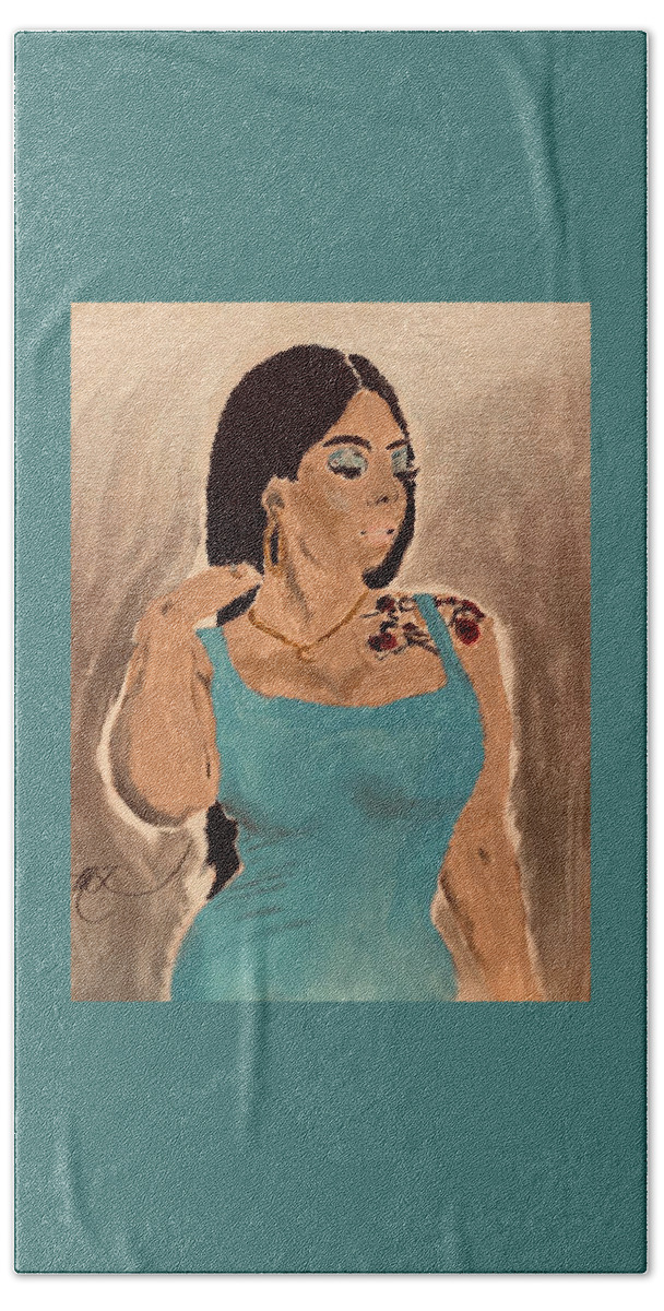 African-american Bath Towel featuring the painting African-american Beautiful Bombshell by Melody Fowler