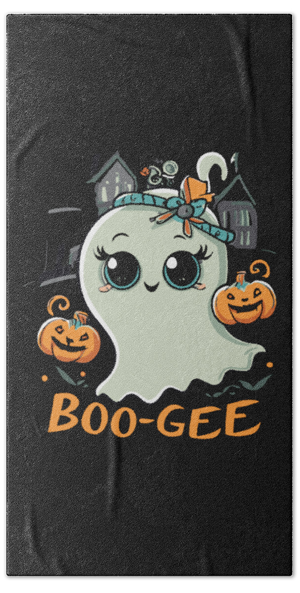 Halloween Bath Towel featuring the digital art Boo Gee Cute Halloween Ghost by Flippin Sweet Gear