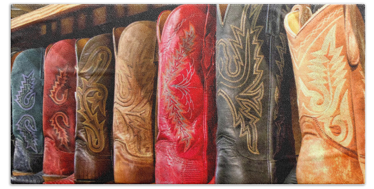 Cowboy Boots Hand Towel featuring the photograph Boots by Jim Signorelli