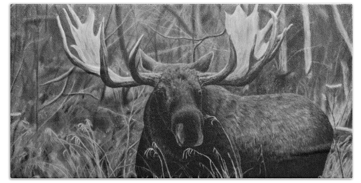 Moose Bath Towel featuring the drawing Boreal by Greg Fox