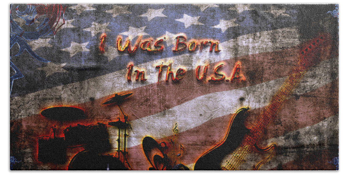Rock Music Bath Towel featuring the digital art Born In The USA by Michael Damiani