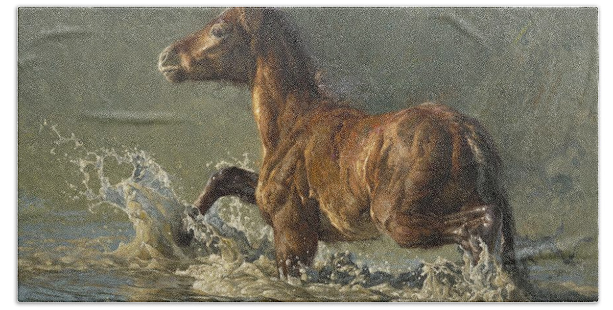 Horse Hand Towel featuring the painting Born To Be Wild by Greg Beecham