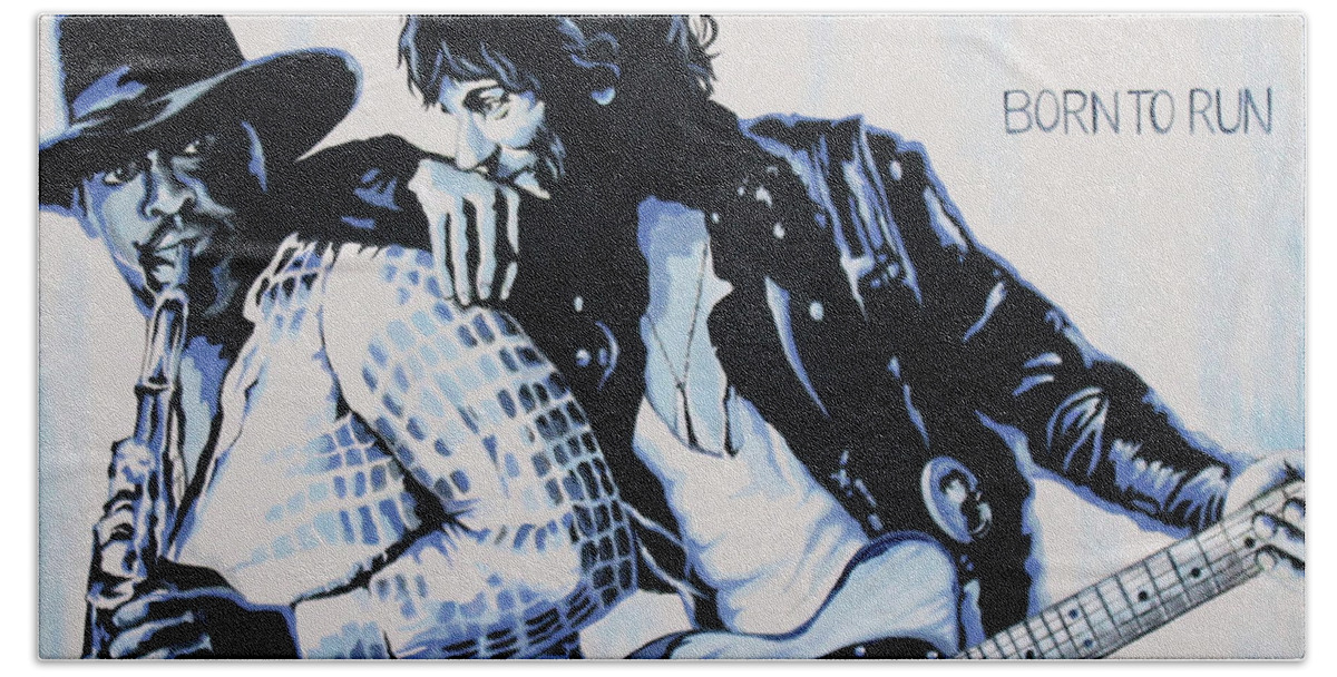 Bruce Springsteen Bath Sheet featuring the painting Born to Run Bruce Springsteen by Amy Belonio