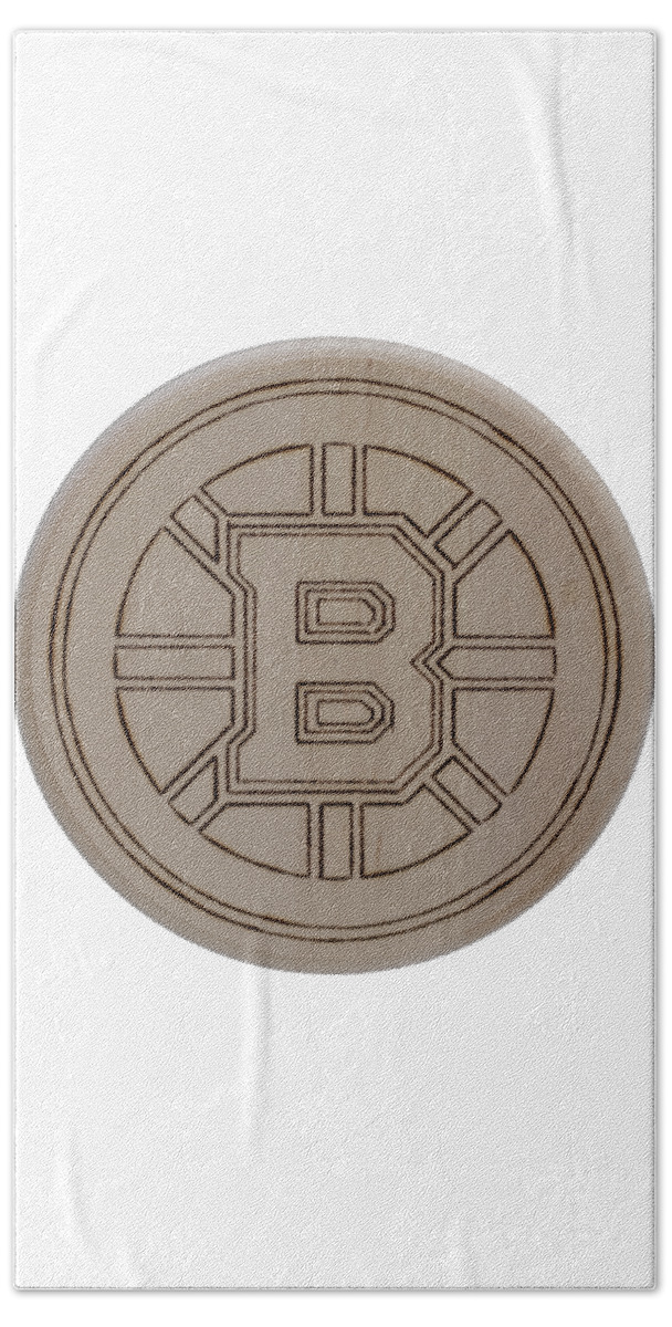 Pyrography Bath Towel featuring the pyrography Boston Bruins est 1924 - Original Six by Sean Connolly