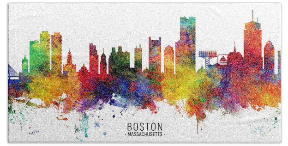Boston Hand Towel featuring the digital art Boston Massachusetts Skyline Panoramic by Michael Tompsett