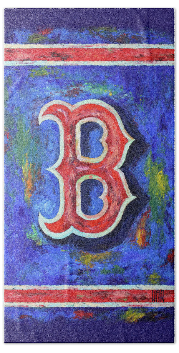 Baseball Hand Towel featuring the painting Boston Red Sox Baseball by Dan Haraga