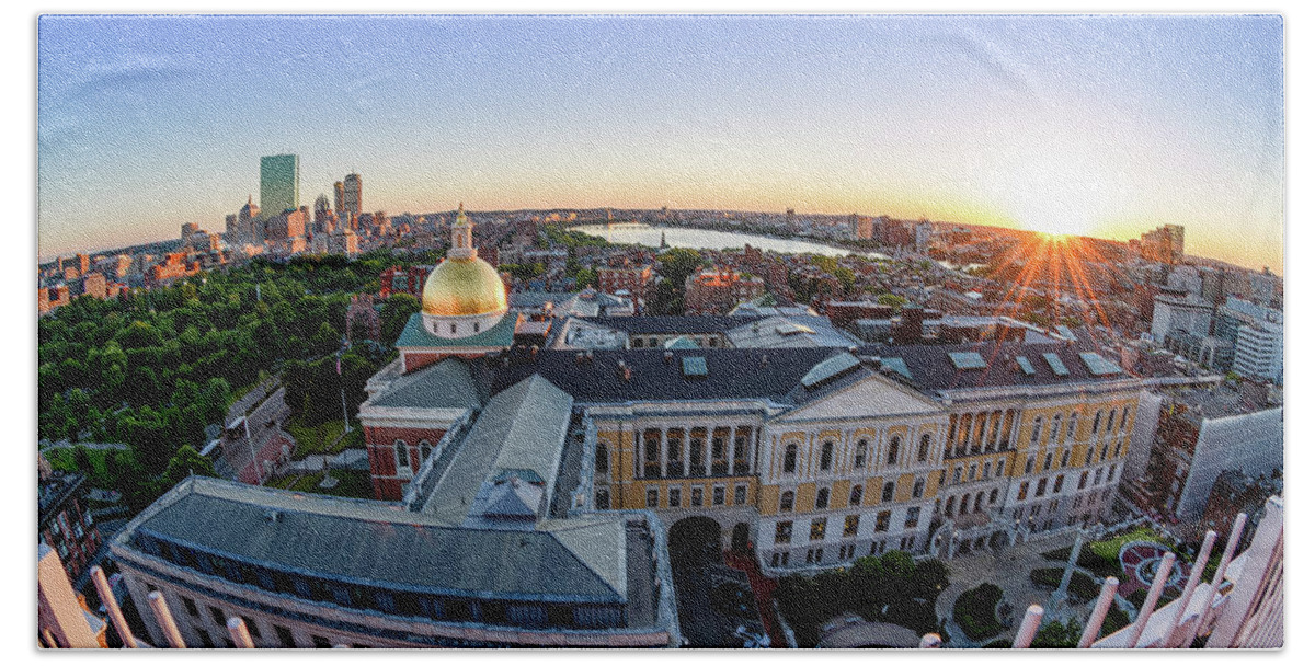 Boston Hand Towel featuring the photograph Boston State House, Fisheye View by Michael Hubley