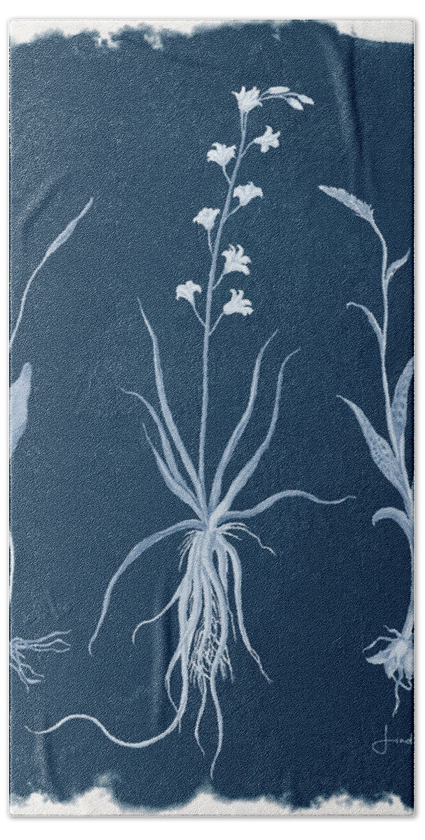 Digital Bath Towel featuring the digital art Botanical Cyanotype Series No. Five by Linda Lee Hall