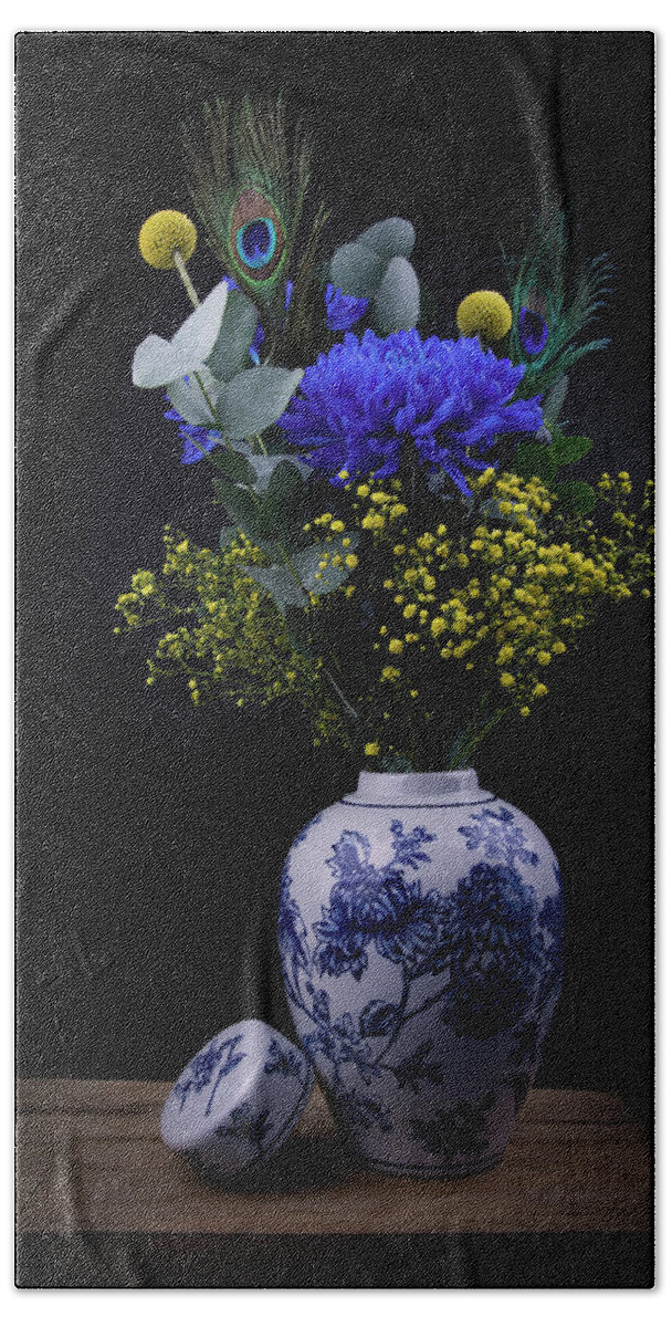 Stillife With Flowers Hand Towel featuring the digital art Bouquet in the color of Vermeer by Marjolein Van Middelkoop