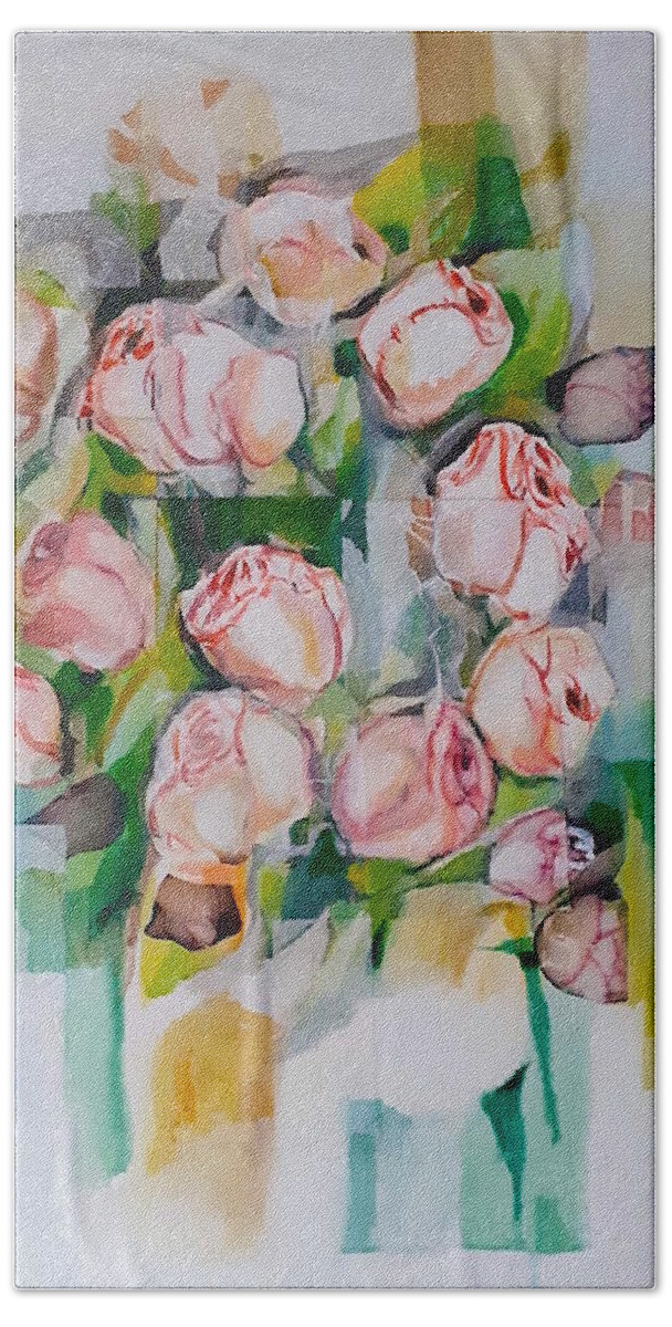 Silk Paper Bath Towel featuring the mixed media Bouquet Of Roses by Carolina Prieto Moreno