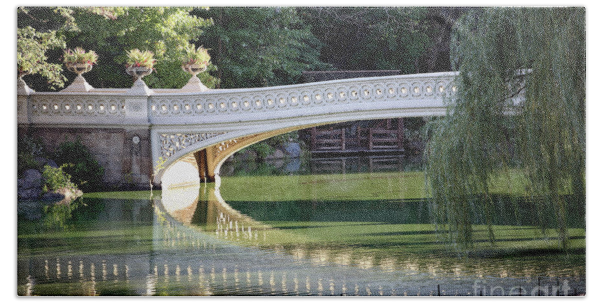 Bow Bridge Bath Towel featuring the photograph Bow Bridge in Central Park NYC by Bryan Attewell