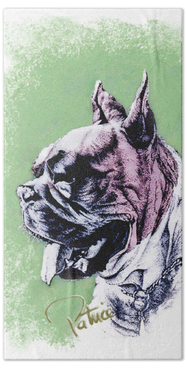 Pen & Ink Art Bath Towel featuring the painting Boxer Headstudy by Patrice Clarkson